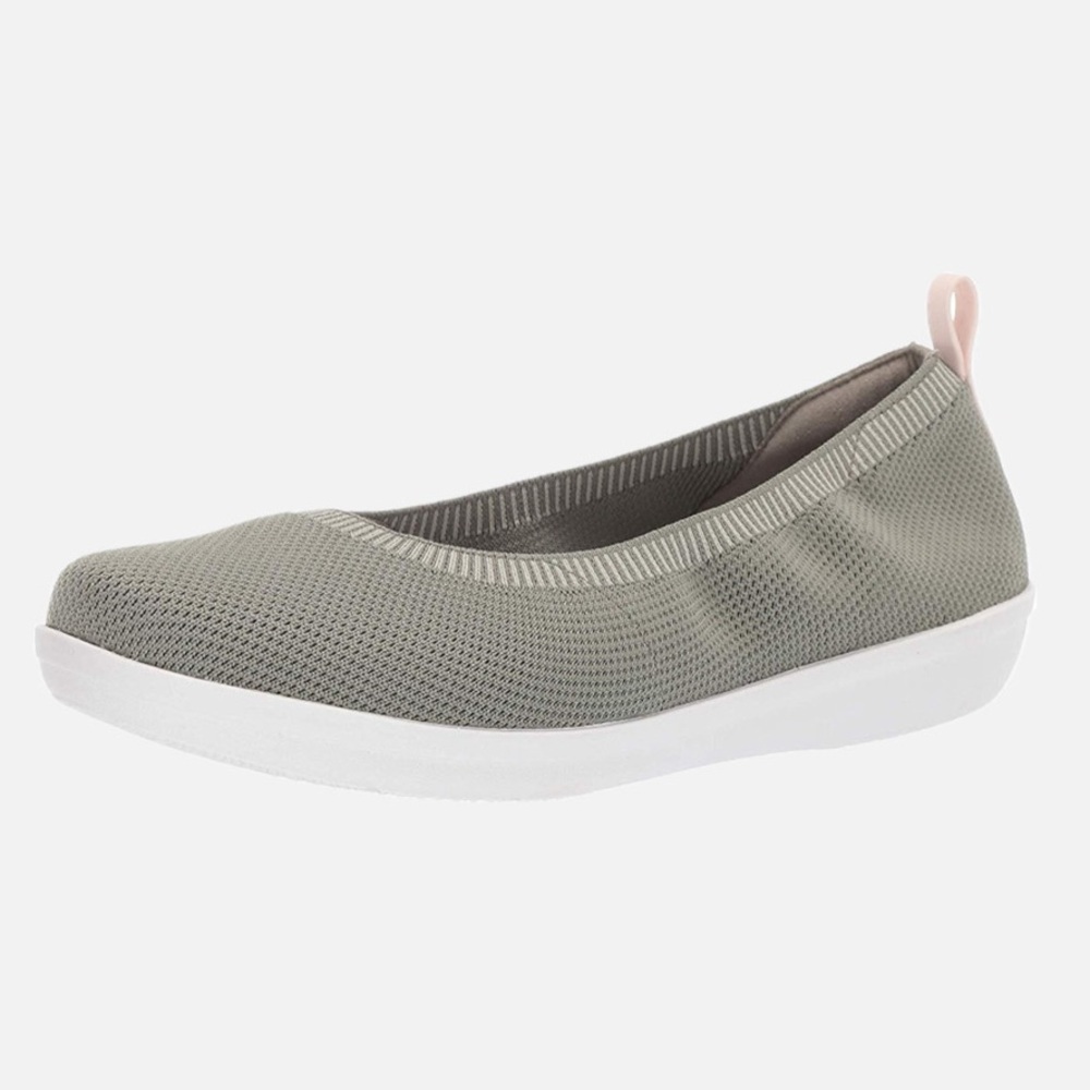 Cloudsteppers by Clarks Womens Grey Knit Slip-On Ballet Flat with White Sole